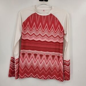 Prana Womens Rory Rashguard Size Small White Red Long Sleeve Swim Top